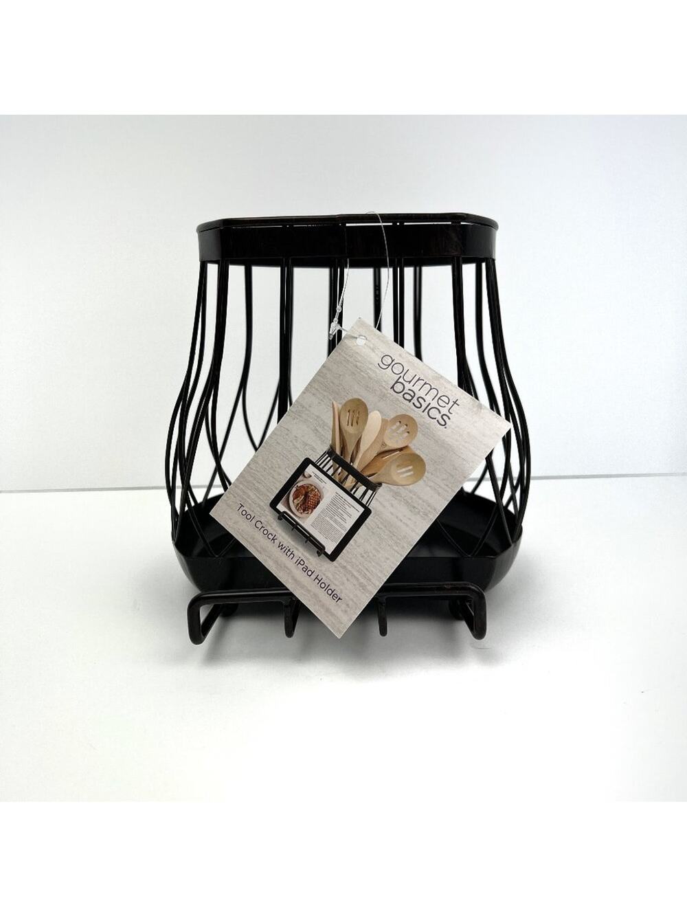 Metal Kitchen Utensil Crock with Phone/Tablet Holder - NWT
